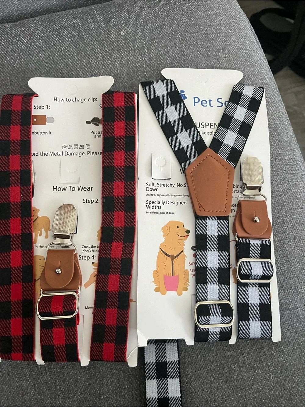 Plaid Red Kids & Pet Suspenders with Leather Accents